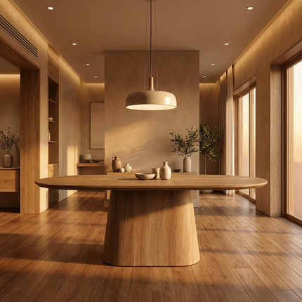 Eettafel Japandi ovaal Saga 210cm lichtbruin MDF