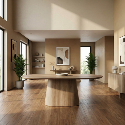 Eettafel Japandi ovaal Saga 210cm lichtbruin MDF