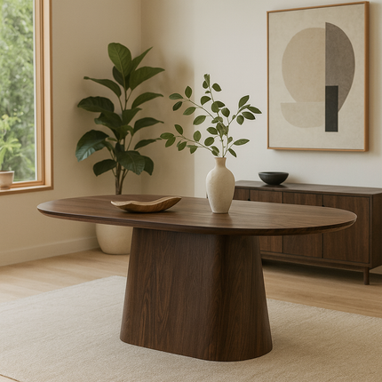 Eettafel Japandi ovaal Saga 160cm walnoot MDF