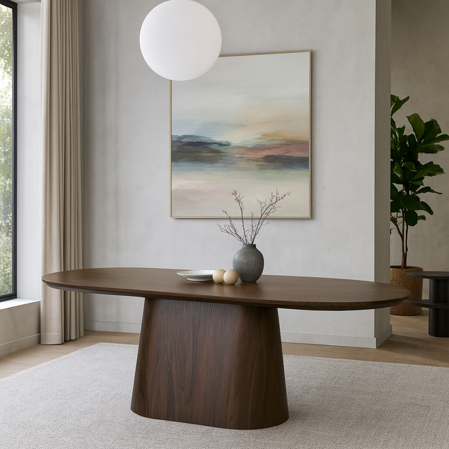 Eettafel Japandi ovaal Saga 160cm walnoot MDF