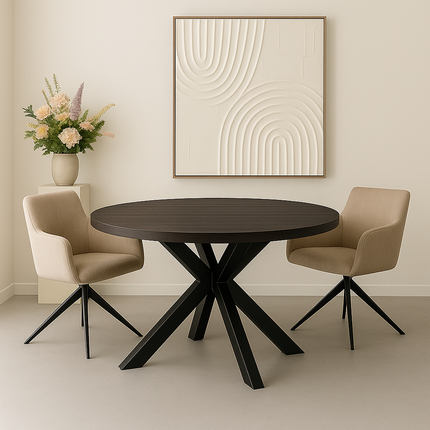 Eettafel Sanne rond 120cm eiken zwart melamine
