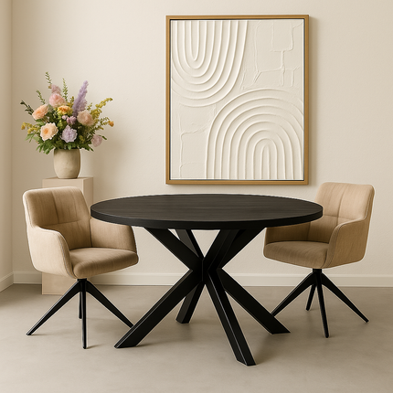 Eettafel Sanne rond 120cm zwart melamine
