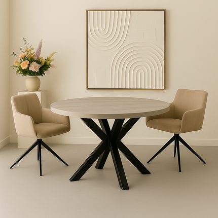 Eettafel Sanne rond 130cm grijs melamine