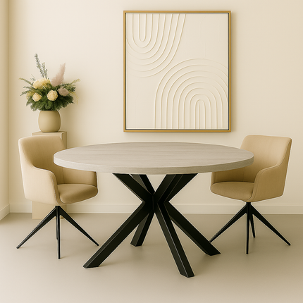 Eettafel Sanne rond 150cm grijs melamine