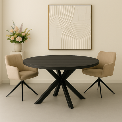 Eettafel Sanne rond 150cm zwart melamine