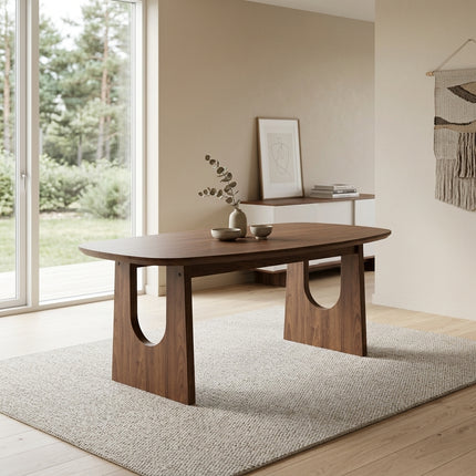 Eettafel Japandi deens ovaal Sano 200cm walnoot MDF