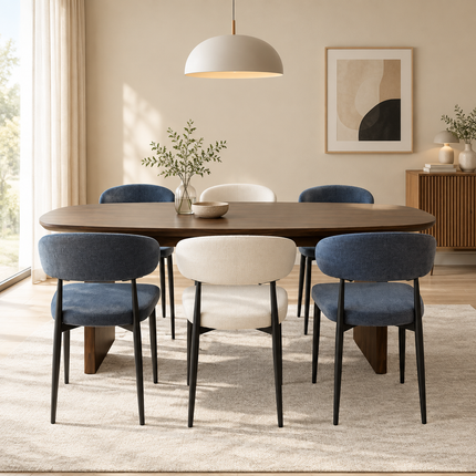Eettafel Japandi deens ovaal Sano 200cm walnoot MDF