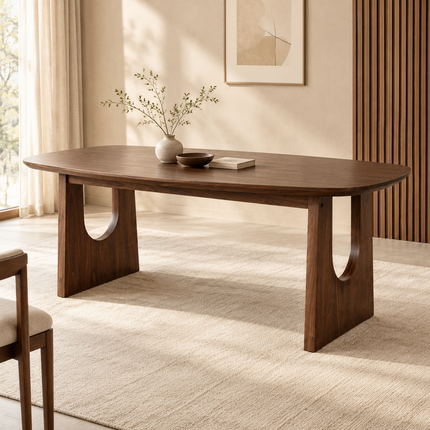 Eettafel Japandi deens ovaal Sano 200cm walnoot MDF