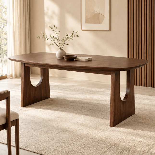 Eettafel Japandi deens ovaal Sano 200cm walnoot MDF