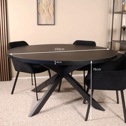 Eettafel Sanne rond 150cm zwart melamine