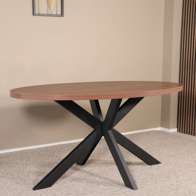 Eettafel Tommy ovaal 160cm bruin melamine