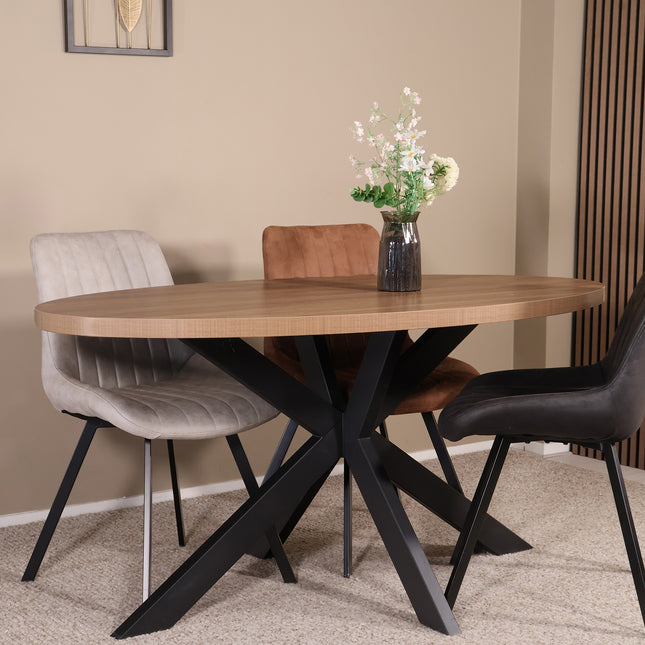 Eettafel Tommy ovaal 160cm lichtbruin melamine
