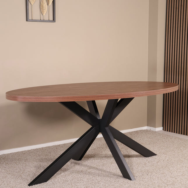 Eettafel Tommy ovaal 180cm bruin melamine