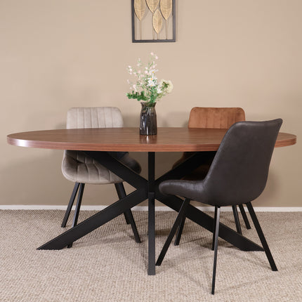 Eettafel Tommy ovaal 180cm bruin melamine