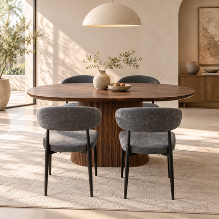 Eettafel Japandi ovaal Troy 160cm walnoot MDF