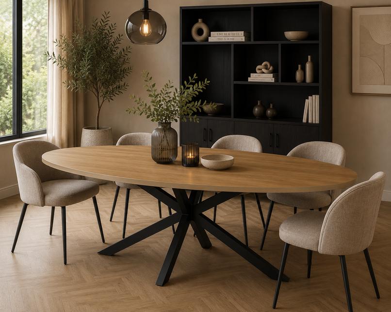 Eettafel Tommy ovaal 240cm lichtbruin melamine