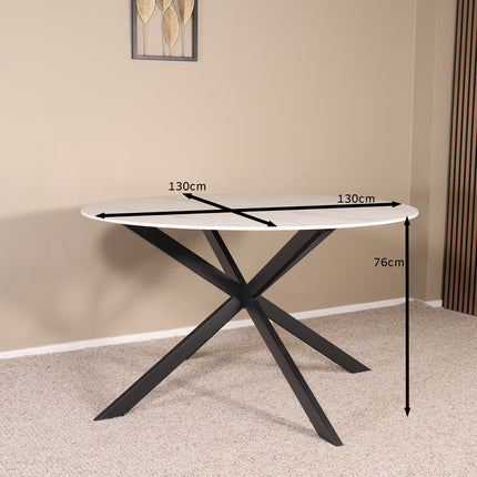 Eettafel marmerlook Jenna rond 130cm wit steen