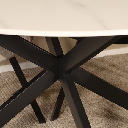 Eettafel marmerlook Jenna rond 130cm wit steen
