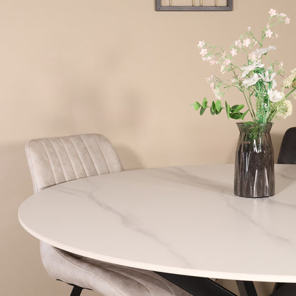 Eettafel marmerlook Jenna rond 130cm wit steen
