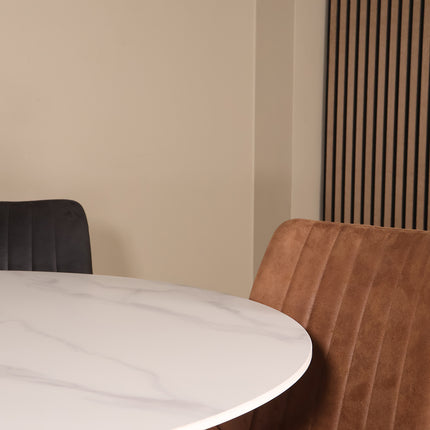 Eettafel marmerlook Jenna rond 130cm wit steen