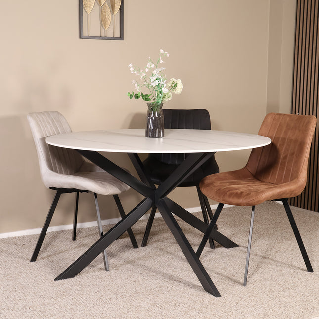 Eettafel marmerlook Jenna rond 130cm wit steen