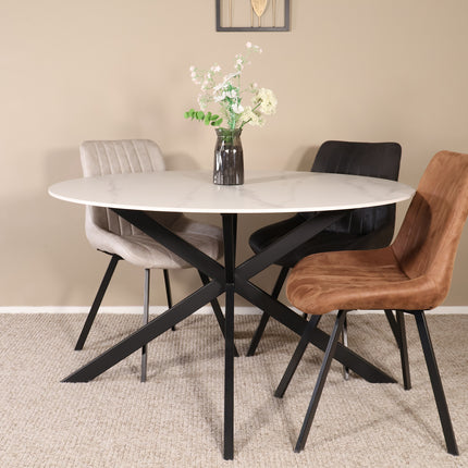 Eettafel marmerlook Jenna rond 130cm wit steen