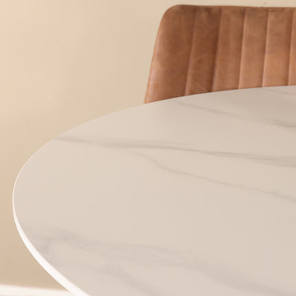Eettafel marmerlook Jenna rond 120cm wit steen