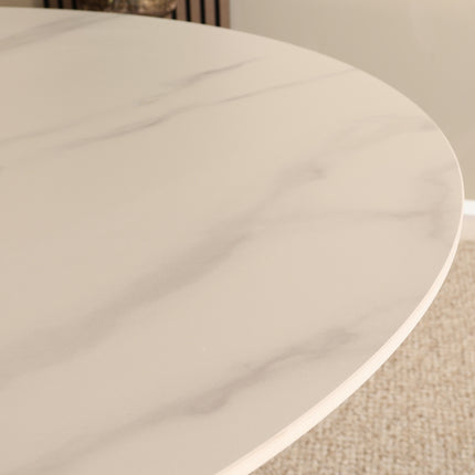 Eettafel marmerlook Jenna rond 120cm wit steen