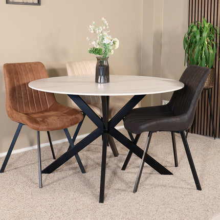Eettafel marmerlook Jenna rond 120cm wit steen