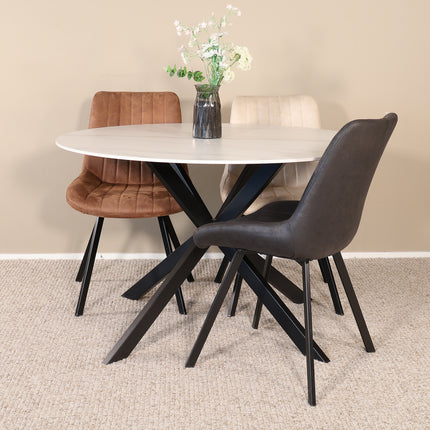 Eettafel marmerlook Jenna rond 120cm wit steen