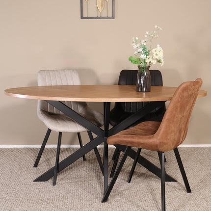 Eettafel visgraat Obie ovaal 160cm bruin MDF
