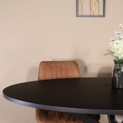 Eettafel visgraat Obie ovaal 160cm zwart MDF