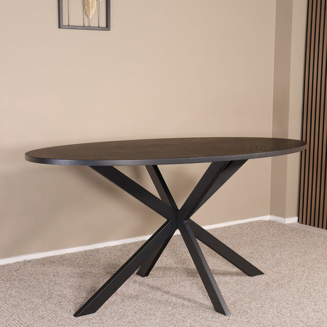 Eettafel visgraat Obie ovaal 160cm zwart MDF