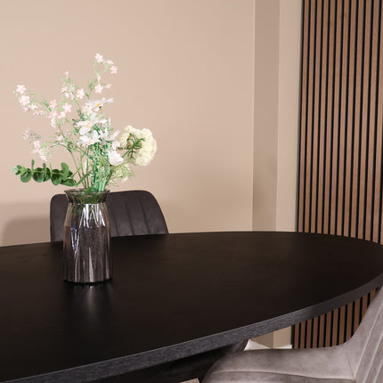 Eettafel visgraat Obie ovaal 210cm zwart MDF