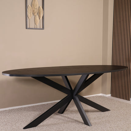Eettafel visgraat Obie ovaal 210cm zwart MDF