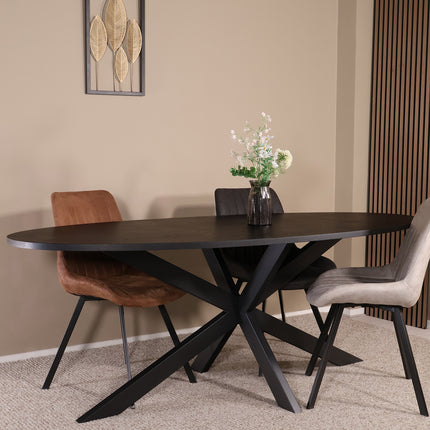 Eettafel visgraat Obie ovaal 210cm zwart MDF