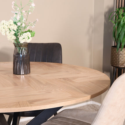 Eettafel visgraat Ozzy rond 120cm bruin MDF