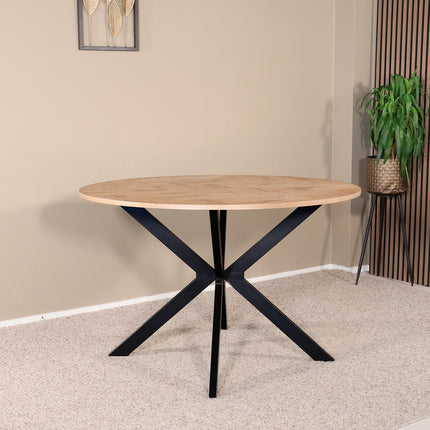 Eettafel visgraat Ozzy rond 120cm bruin MDF