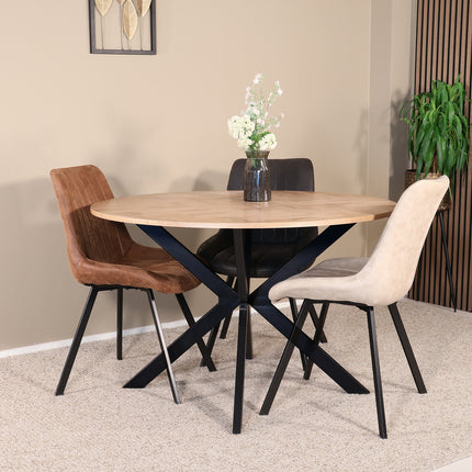 Eettafel visgraat Ozzy rond 120cm bruin MDF