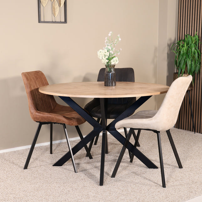 Eettafel visgraat Ozzy rond 120cm bruin MDF