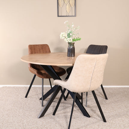 Eettafel visgraat Ozzy rond 120cm bruin MDF