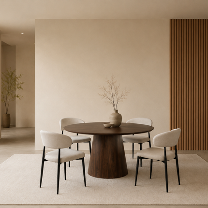 Eettafel Japandi Amber rond 130cm walnoot MDF