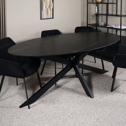 Eettafel marmerlook Figo ovaal 210cm zwart steen