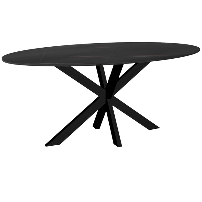 Eettafel marmerlook Figo ovaal 180cm zwart steen