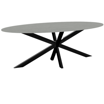 Tweedekans model: Eettafel marmerlook Figo ovaal 210cm grijs steen