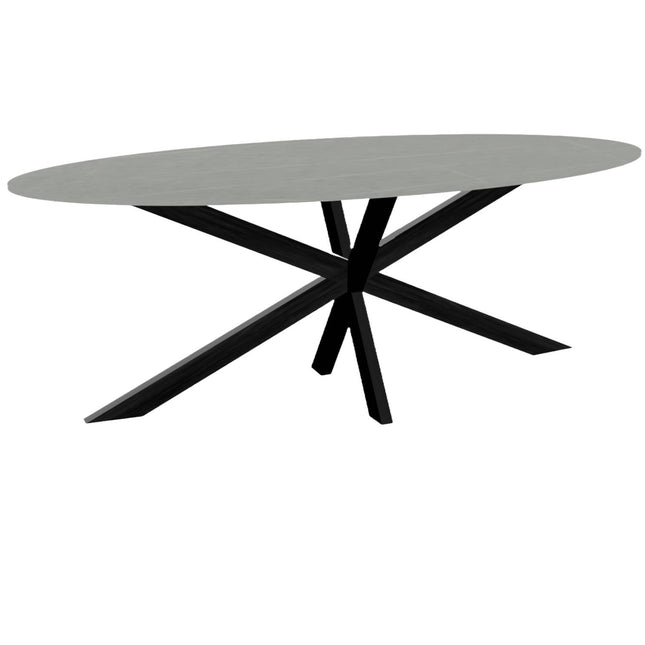 Eettafel marmerlook Figo ovaal 210cm grijs steen