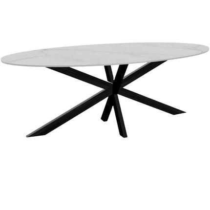 Eettafel marmerlook Figo ovaal 210cm wit steen