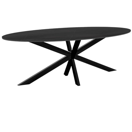 Eettafel marmerlook Figo ovaal 210cm zwart steen