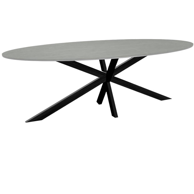 Eettafel marmerlook Figo ovaal 235cm grijs steen