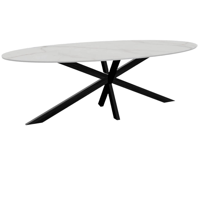 Eettafel marmerlook Figo ovaal 235cm wit steen